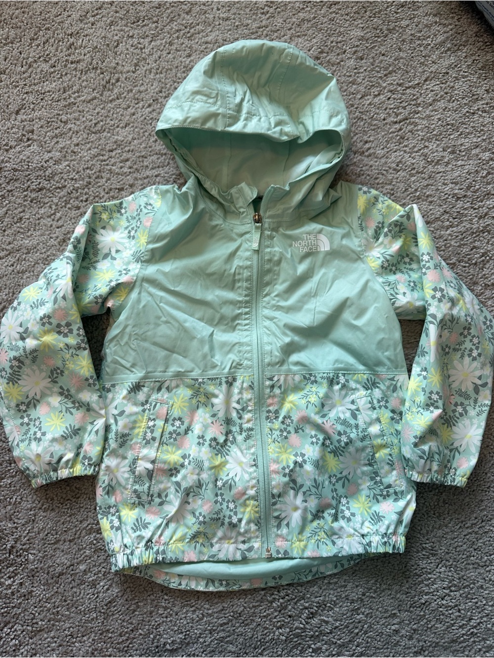 The North Face Mint Floral Hooded Rain Jacket for Kids